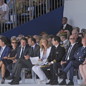 Charles Anges Ginesy, le président du Conseil Départemental des Alpes Maritimes, Laura Tenoudji et son mari Christian Estrosi, le maire de Nice, Edouard Philppe, le premier ministre, Nicole Belloubet, Garde des Sceaux, ministre de la Justice, Georges François Leclerc, le prefet des Alpes Maritimes, et Serge Telle, le ministre d'Etat de Monaco - Le premier ministre Edouard Philippe à Nice à l'occasion de la cérémonie du 14 juillet 2018 sur la place Masséna à Nice en hommage aux victimes de l'attentat du 14 juillet 2016. Nice le 14 juillet 2018 © Pierre Rousseau / Pool / Bestimage