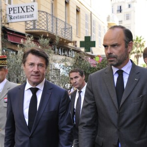 Le premier ministre Edouard Philippe et Christian Estrosi, maire de Nice - Le premier ministre Edouard Philippe à Nice à l'occasion de la cérémonie du 14 juillet 2018 sur la place Masséna à Nice en hommage aux victimes de l'attentat du 14 juillet 2016. Nice le 14 juillet 2018 © Pierre Rousseau / Pool / Bestimage