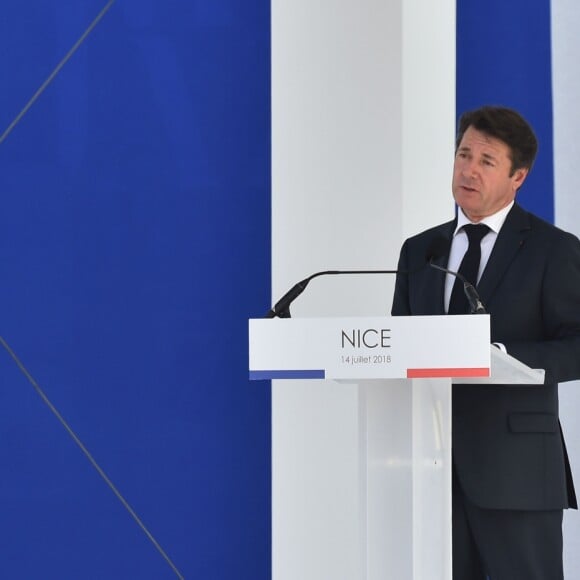 Christian Estrosi, le maire de Nice, durant la cérémonie du 14 juillet 2018 sur la place Masséna à Nice en hommage aux victimes de l'attentat du 14 juillet 2016. © Bruno Bebert / Bestimage