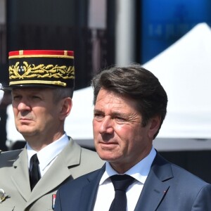 Edouard Philppe, le premier ministre, et Christian Estrosi, le maire de Nice, durant la cérémonie du 14 juillet 2018 sur la place Masséna à Nice en hommage aux victimes de l'attentat du 14 juillet 2016. © Bruno Bebert / Bestimage