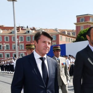 Christian Estrosi, le maire de Nice, et Edouard Philppe, le premier ministre, durant la cérémonie du 14 juillet 2018 sur la place Masséna à Nice en hommage aux victimes de l'attentat du 14 juillet 2016. © Bruno Bebert / Bestimage