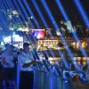 Les 86 faisceaux lumineux projetés dans le ciel depuis la Promenade des Anglais, symbolisant chacune des victimes, après le concert du 14 juillet 2018 à Nice en hommage aux victimes de l'attentat du 14 juillet 2016 suivi d'un lâché de ballons. © Bruno Bebert/Bestimage