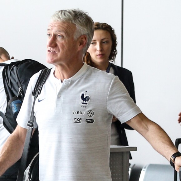 Didier Deschamps - Départ des joueurs de l'équipe de France de football de l'aéroport de Moscou pour la France, après leur victoire lors de la Coupe du Monde 2018 en Russie. Le 16 juillet 2018