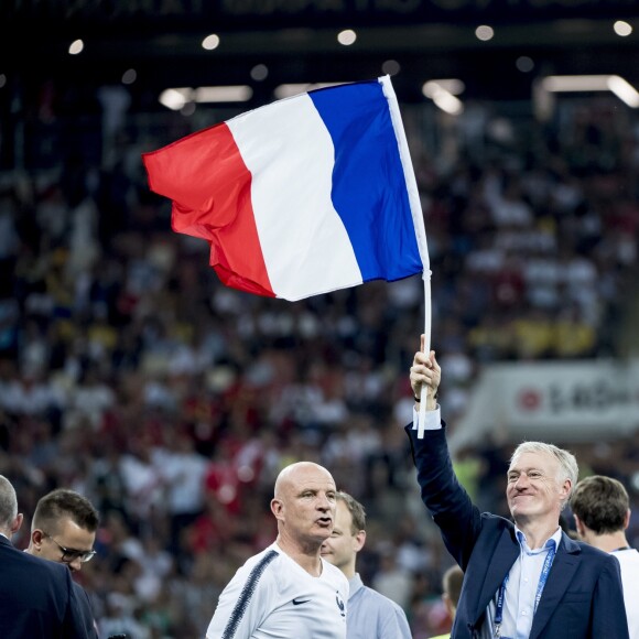 Didier Deschamps - L'équipe de France célèbre son deuxième titre de Champion du Monde sur la pelouse du stade Loujniki après leur victoire sur la Croatie (4-2) en finale de la Coupe du Monde 2018 (FIFA World Cup Russia2018), le 15 juillet 2018.