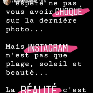 Laury Thilleman passe un message à ses abonnés sur Instagram - 19 juillet 2018