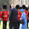 La reine Elizabeth II lors de la revue de la garde d'honneur le 13 juillet 2018 au château de Windsor à l'occasion de la venue du président Donald Trump.