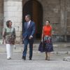 Le roi Felipe VI, la reine Sofia et la reine Letizia d'Espagne lors de la traditionnelle réception au Palais Royal de Almudaina à Palma de Majorque le 3 août 2018.