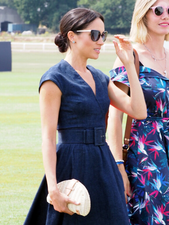 Le prince Harry, duc de Sussex et Meghan Markle, la Duchesse de Sussex arrivent à la Royal Berkshire Polo Cup où le Duc participe aujourd'hui à la Coupe ISP Hanz de Sentebale à Windsor au Royaume-Uni, le 26 juillet 2018.