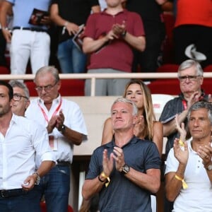 Vadim Vasilyev, le vice président de l'AS Monaco, Ludovic Giuly, Didier Deschamps, Nagui, Cyril Rool, leurs femmes au second rang Mélanie Page, Claude Deschamps et des amis durant le Match de football de Ligue 1 opposant Monaco à Lille au stade Louis II le 18 août 2018.