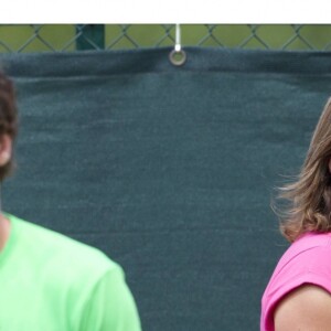 Andy Murray et son entraîneuse Amélie Mauresmo, enceinte lors de l'entraînement au tournoi de tennis de Wimbledon à Londres le 7 juillet 2015.