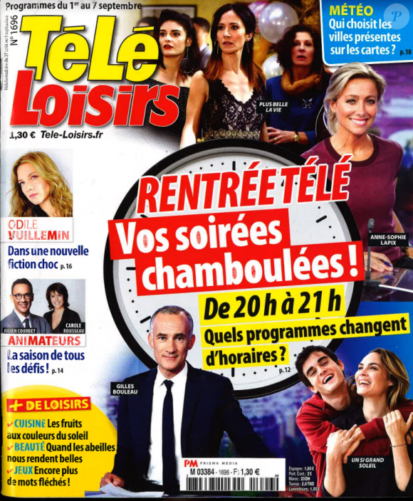 Couverture du magazine "Télé Loisirs" en kiosques lundi 27 août 2018