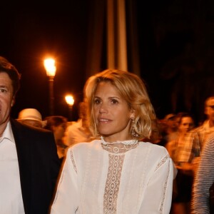 Exclusif - Christian Estrosi, le maire de Nice, assiste en compagnie de sa femme Laura Tenoudji et de leur fille Bianca au feu d'artifice sur la Promenade des Anglais à Nice, France, le 15 août 2018. La municipalité a souhaité renouer avec le traditionnel feu d'artifice du 15 août. Cette décision a été prise avec le comité de pilotage pour la mémoire des victimes de l'attentat du 14 juillet 2016. Ce feu d'artifice sera le premier sur la Promenade des Anglais depuis l'attentat. © Bruno Bébert/Bestimage