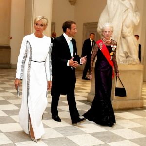 La reine Margrethe II de Danemark, le président de la République française Emmanuel Macron et sa femme la Première Dame Brigitte Macron (Trogneux) - Arrivées au dîner d'Etat donné au château de Christiansborg en l'honneur de la visite du président de la République française et sa femme la Première Dame à Copenhague, Danemark, le 29 août 2018. © Dominique Jacovides/Bestimage