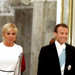 La reine Margrethe II de Danemark, le président de la République française Emmanuel Macron et sa femme la Première Dame Brigitte Macron (Trogneux) - Arrivées au dîner d'Etat donné au château de Christiansborg en l'honneur de la visite du président de la République française et sa femme la Première Dame à Copenhague, Danemark, le 29 août 2018. © Dominique Jacovides/Bestimage