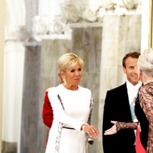 La reine Margrethe II de Danemark, le président de la République française Emmanuel Macron et sa femme la Première Dame Brigitte Macron (Trogneux) - Arrivées au dîner d'Etat donné au château de Christiansborg en l'honneur de la visite du président de la République française et sa femme la Première Dame à Copenhague, Danemark, le 29 août 2018. © Dominique Jacovides/Bestimage