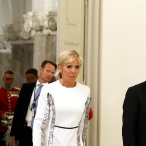 La reine Margrethe II de Danemark, le président de la République française Emmanuel Macron et sa femme la Première Dame Brigitte Macron (Trogneux) - Arrivées au dîner d'Etat donné au château de Christiansborg en l'honneur de la visite du président de la République française et sa femme la Première Dame à Copenhague, Danemark, le 29 août 2018. © Dominique Jacovides/Bestimage