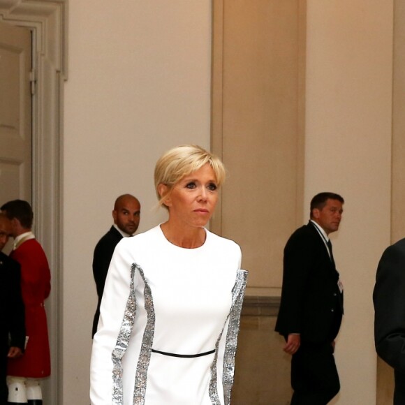 La reine Margrethe II de Danemark, le président de la République française Emmanuel Macron et sa femme la Première Dame Brigitte Macron (Trogneux) - Arrivées au dîner d'Etat donné au château de Christiansborg en l'honneur de la visite du président de la République française et sa femme la Première Dame à Copenhague, Danemark, le 29 août 2018. © Dominique Jacovides/Bestimage