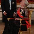 Le président Emmanuel Macron, S.M la reine Margrethe II de Danemark - Cérémonie de présentation des convives avant le dîner d'état donné en l'honneur de la visite du président Emmanuel Macron et de sa femme Brigitte au palais de Christiansborg à Copenhague le 28 août 2018. © Ludovic Marin / Pool / Bestimage