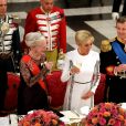 La reine Margrethe II de Danemark, la Première Dame Brigitte Macron (Trogneux) et le prince Frederik de Danemark - Dîner d'Etat donné au château de Christiansborg en l'honneur de la visite du président de la République française et sa femme la Première Dame à Copenhague, Danemark, le 28 août 2018. © Dominique Jacovides/Bestimage