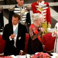 Le président de la République française Emmanuel Macron, la reine Margrethe II de Danemark, la Première Dame Brigitte Macron (Trogneux) et le prince Frederik de Danemark - Dîner d'Etat donné au château de Christiansborg en l'honneur de la visite du président de la République française et sa femme la Première Dame à Copenhague, Danemark, le 28 août 2018. © Dominique Jacovides/Bestimage