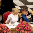 La Première Dame Brigitte Macron (Trogneux) et le prince Frederik de Danemark - Dîner d'Etat donné au château de Christiansborg en l'honneur de la visite du président de la République française et sa femme la Première Dame à Copenhague, Danemark, le 28 août 2018. © Dominique Jacovides/Bestimage