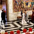 La reine Margrethe II de Danemark, le président de la République française Emmanuel Macron, le prince Frederik de Danemark, la princesse Mary de Danemark, la Première Dame française Brigitte Macron (Trogneux), le prince Joachim de Danemark, la princesse Marie de Danemark, la princesse Benedikte de Danemark - Arrivées au dîner d'Etat donné au château de Christiansborg en l'honneur de la visite du président de la République française et sa femme la Première Dame à Copenhague, Danemark, le 29 août 2018. © Dominique Jacovides/Bestimage