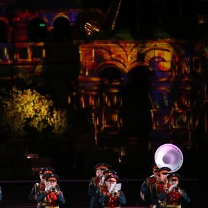 Mireille Mathieu lors de la clôture de la 11ème édition du Festival de musique militaire Spasskaya Bashnya sur la Place Rouge à Moscou, Russie, le 2 septembre 2018.