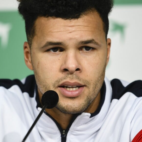 Exclusif - Jo-Wilfried Tsonga - Conférence de presse après le 4ème match de la Finale de la coupe Davis en simple opposant la France à la Belgique au Stade Pierre Mauroy à Lille , le 26 novembre 2017. © Perusseau-Veeren/Bestimage