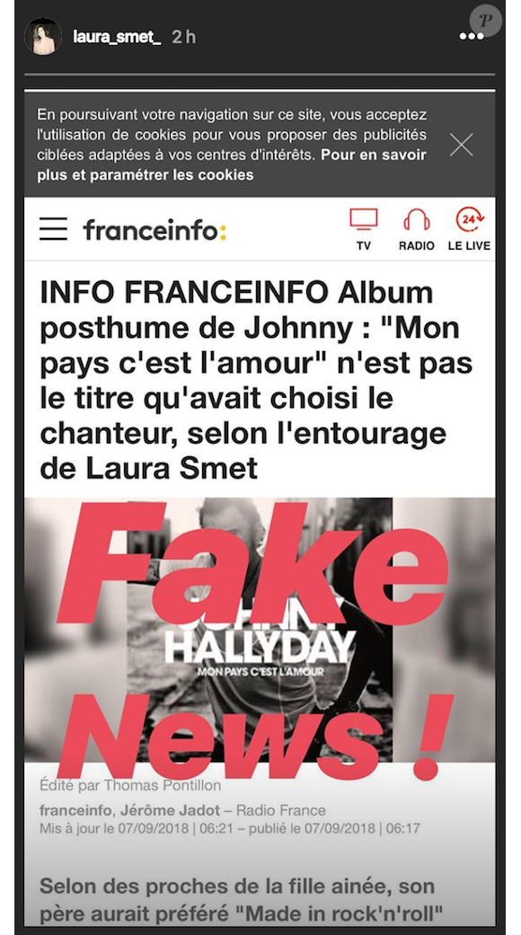 Laura Smet dément les informations du site de France Info TV, le 7 septembre 2018.