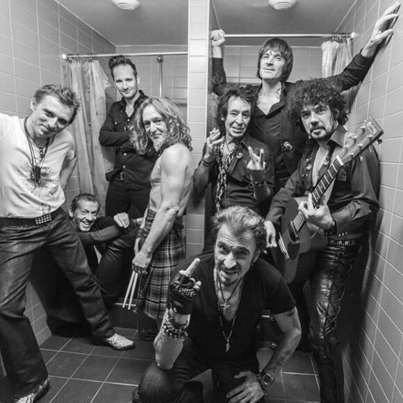 Johnny Hallyday en studio à Los Angeles avec ses musiciens, en mars 2017