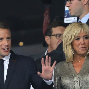 Le président de la République Emmanuel Macron et sa femme la Première Dame Brigitte Macron (Trogneux) dans les tribunes lors de la Ligue des nations opposant la France aux Pays-Bas, au Stade de France, à Saint-Denis, Seine Saint-Denis, France, le 9 septembre 2018. La France a gagné 2-1. © Cyril Moreau/Bestimage