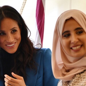 Meghan Markle, duchesse de Sussex, recevait le 20 septembre 2018 au palais de Kensington, en compagnie de son mari le prince Harry et de sa mère Doria Ragland, les femmes de la cuisine communautaire Hubb Community Kitchen pour un événement pour le lancement du livre de recettes "Together, our community cookbook" qu'elle a préfacé.