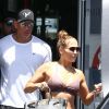 Exclusif - Jennifer Lopez et son compagnon Alex Rodriguez arrivent à la salle de sport pour une séance d'entraînement à Miami le 24 août 2018.