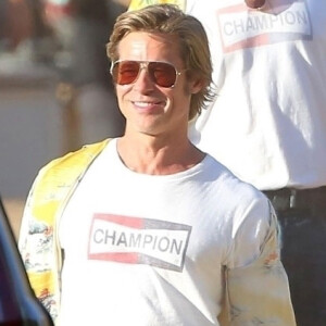 Exclusif - Brad Pitt sur le tournage du film "Once upon a time in Hollywood" à Los Angeles le 21 septembre 2018