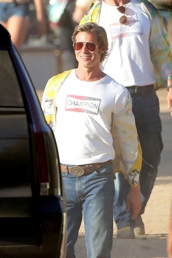 Exclusif - Brad Pitt sur le tournage du film "Once upon a time in Hollywood" à Los Angeles le 21 septembre 2018