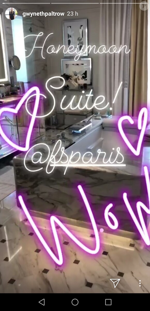 Gwyneth Paltrow poursuit sa lune de miel au George V à Paris, le 7 octobre 2018.