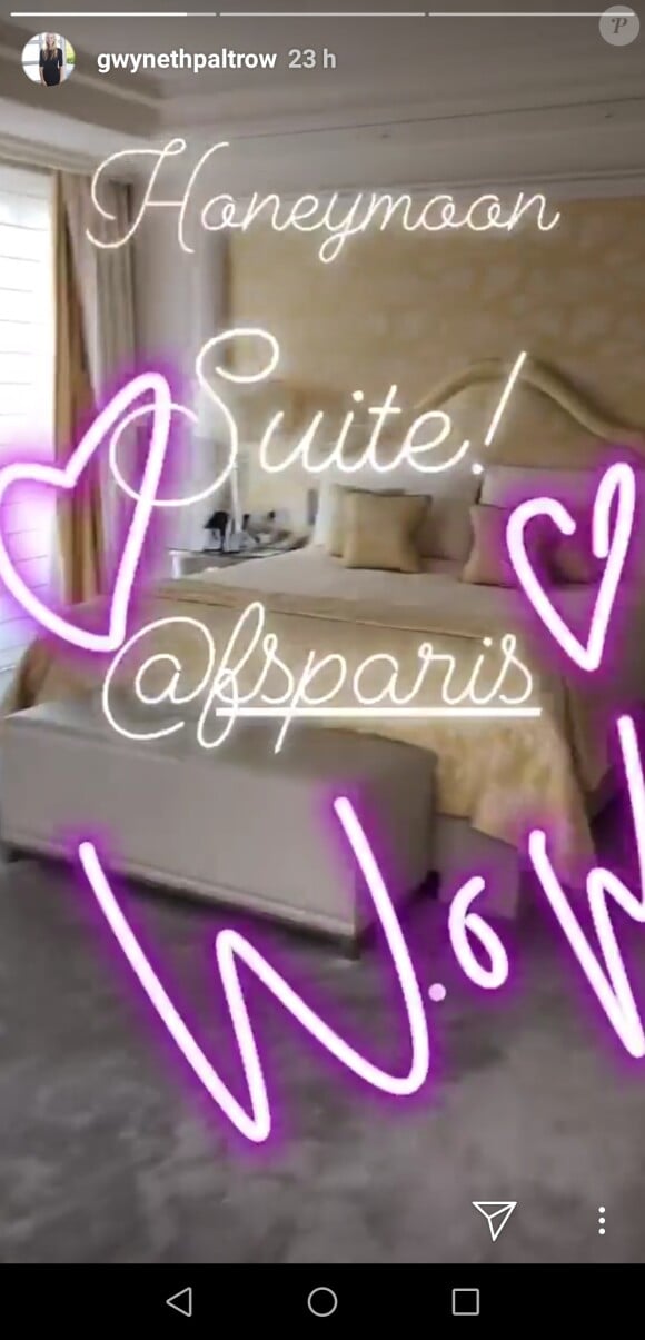 Gwyneth Paltrow poursuit sa lune de miel au George V à Paris, le 7 octobre 2018.