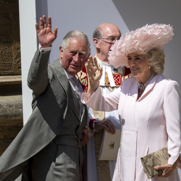 Le prince Charles, prince de Galles, et Camilla Parker Bowles, duchesse de Cornouailles - Les invités arrivent à la chapelle St. George pour le mariage du prince Harry et de Meghan Markle au château de Windsor, le 19 mai 2018.