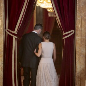 Réception au palais de la Zarzuela avec le roi Felipe VI d'Espagne et la reine Letizia le jour de le fête Nationale à Madrid le 12 octobre 2018.