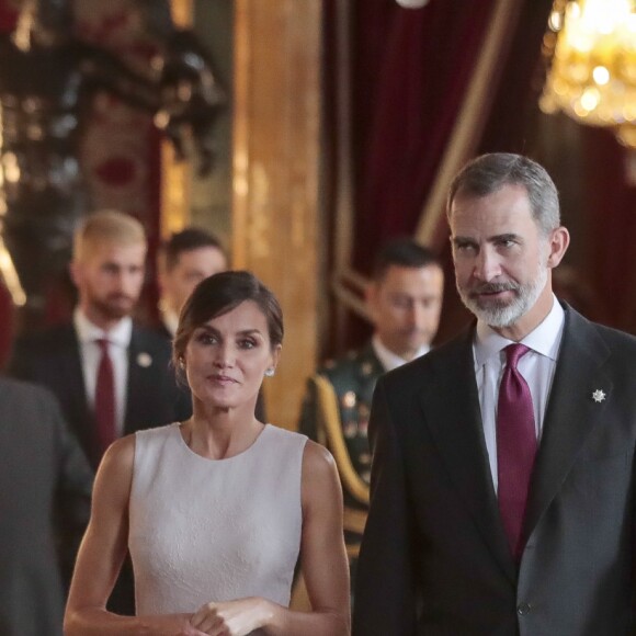 Réception au palais de la Zarzuela avec le roi Felipe VI d'Espagne et la reine Letizia le jour de le fête Nationale à Madrid le 12 octobre 2018.