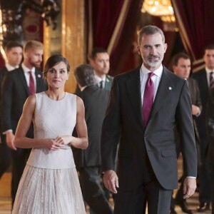 Réception au palais de la Zarzuela avec le roi Felipe VI d'Espagne et la reine Letizia le jour de le fête Nationale à Madrid le 12 octobre 2018.