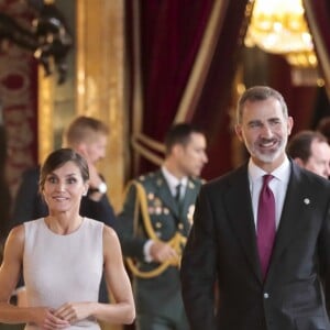 Réception au palais de la Zarzuela avec le roi Felipe VI d'Espagne et la reine Letizia le jour de le fête Nationale à Madrid le 12 octobre 2018.