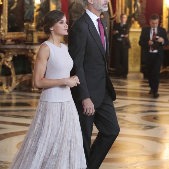 Réception au palais de la Zarzuela avec le roi Felipe VI d'Espagne et la reine Letizia le jour de le fête Nationale à Madrid le 12 octobre 2018.