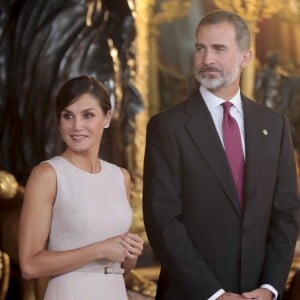 Réception au palais de la Zarzuela avec le roi Felipe VI d'Espagne et la reine Letizia le jour de le fête Nationale à Madrid le 12 octobre 2018.