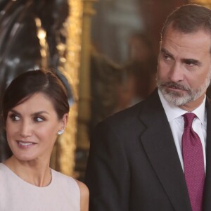 Réception au palais de la Zarzuela avec le roi Felipe VI d'Espagne et la reine Letizia le jour de le fête Nationale à Madrid le 12 octobre 2018.