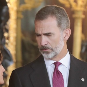 Réception au palais de la Zarzuela avec le roi Felipe VI d'Espagne et la reine Letizia le jour de le fête Nationale à Madrid le 12 octobre 2018.