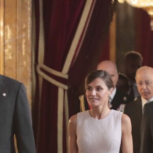 Réception au palais de la Zarzuela avec le roi Felipe VI d'Espagne et la reine Letizia le jour de le fête Nationale à Madrid le 12 octobre 2018.