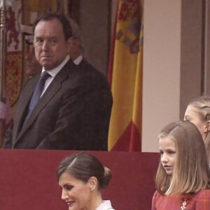 La reine Letizia d'Espagne et ses filles La princesse Leonor et l'infante Sofia d'Espagne - La famille royale d'Espagne assiste à la parade militaire le jour de la fête nationale espagnole à Madrid le 12 octobre 2018.