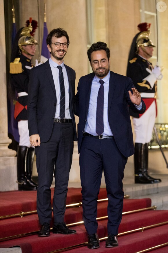 Mounir Mahjoubi, secrétaire d'État auprès du Premier ministre chargé du Numérique et son mari Mickaël Jozefowicz - Le président de la République française et sa femme la Première reçoivent le président de la République de Corée du Sud et sa femme pour un diner d'Etat au palais de l'Elysée à Paris, France, le 15 octobre 2018. © Cyril Moreau/Bestimage