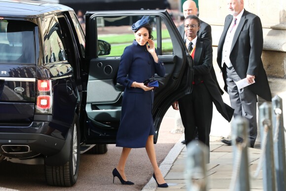 Meghan Markle, duchesse de Sussex - Les invités arrivent à la chapelle St. George pour le mariage de la princesse Eugenie d'York et Jack Brooksbank au château de Windsor, Royaume Uni, le 12 octobre 2018.